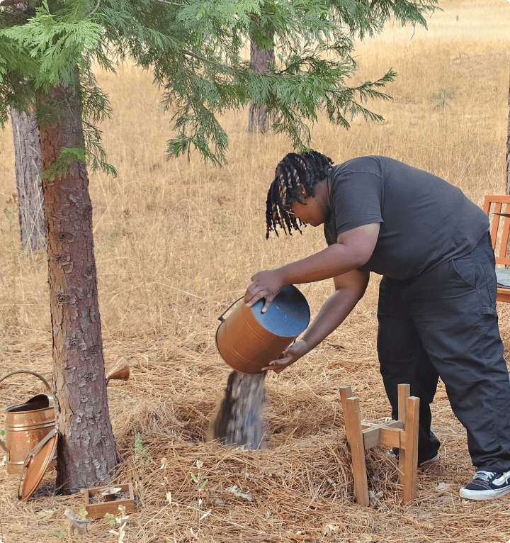 The Jones family having a forest memorial for their loved one in Better Place Forests Yosemite Gateway memorial forest.