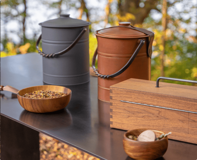 A table with urns of cremated remains. This is affordable cremation
